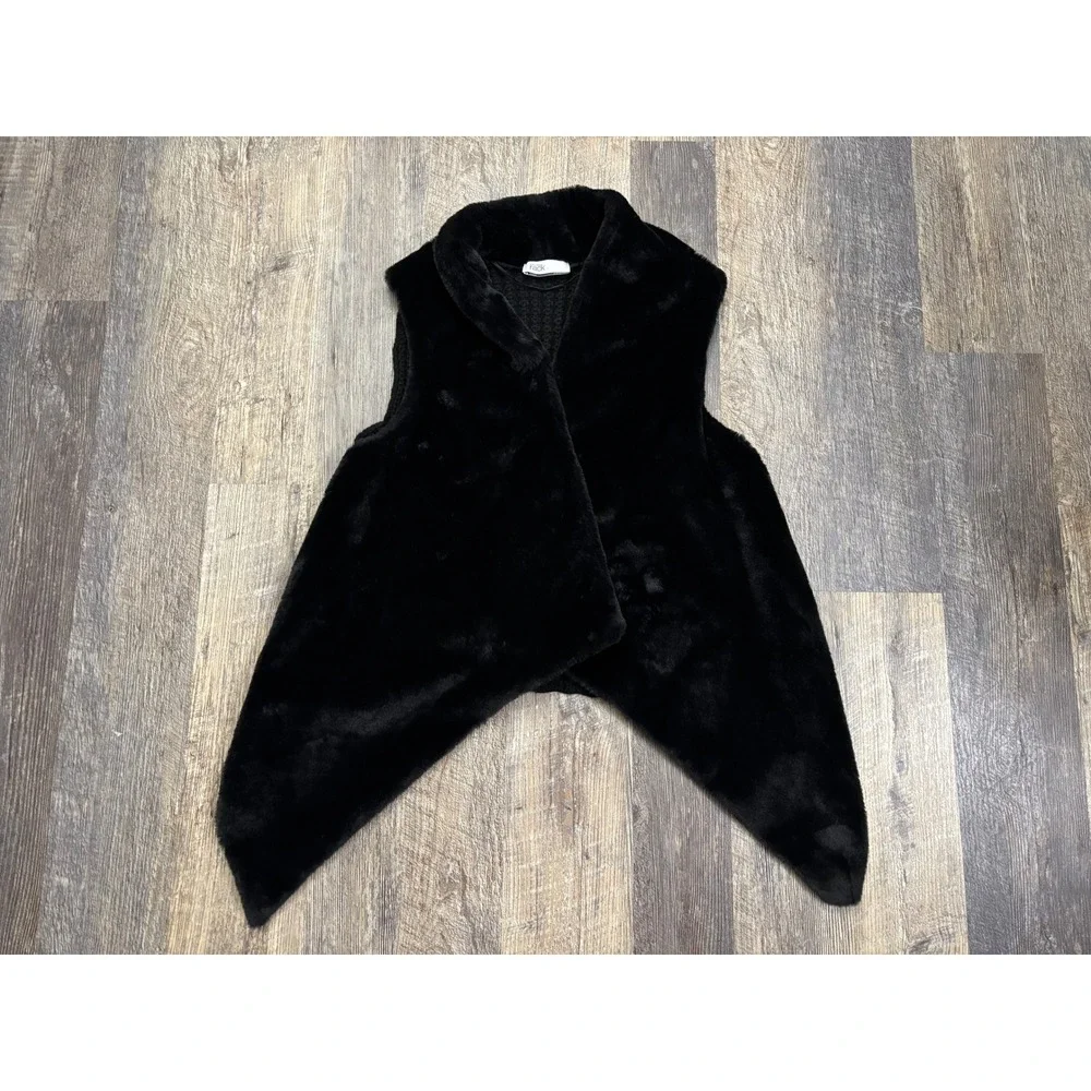 Nordstrom Rack Womens Faux Fur Knit Back Vest Black One Size Open Front‎ Draped